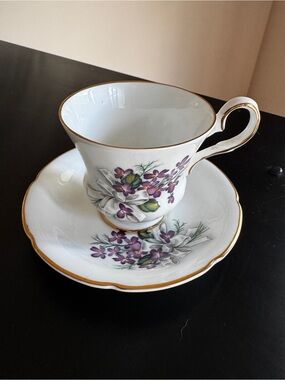 Vintage Royal Grafton English Bone China Cup & Saucer - Purple Violets